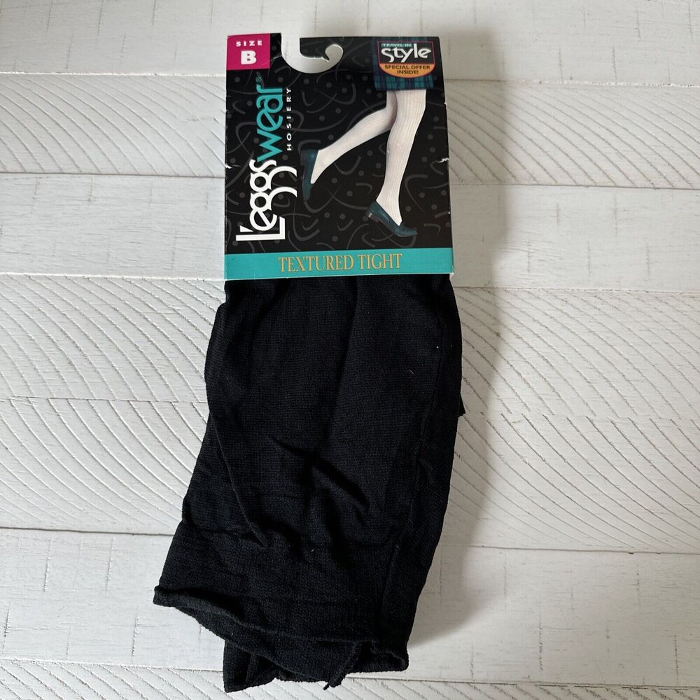 Hanes L'eggs Wear Hosiery Textured Tights Pantyhose Black Size B Vintage Unused